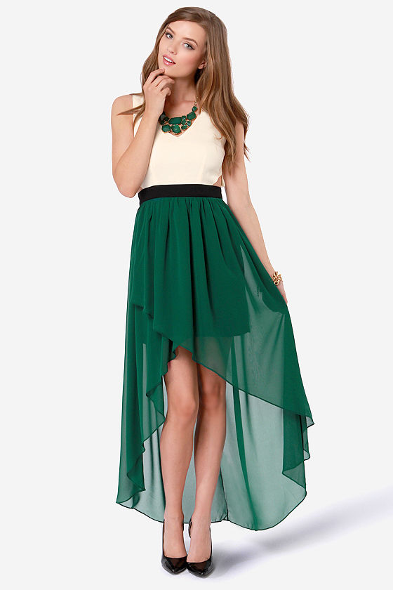 Dark Green High Low Dress